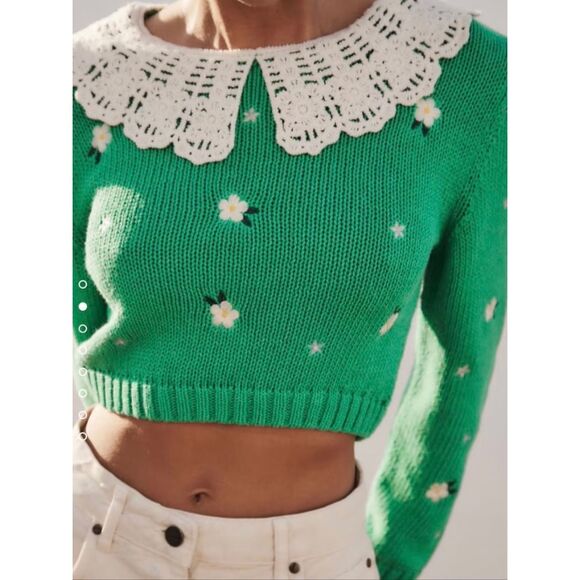 NEW ZARA Women’s Small Floral Embroidered Cropped Sweater - Picture 4 of 8